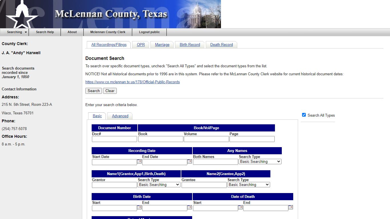 McLennan County - Document Search - County Government Records